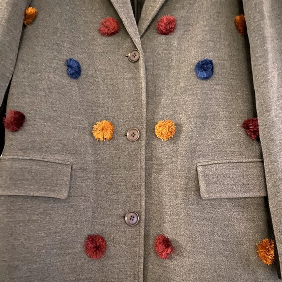 BCBGMaxazria Jaxson Pom-Pom Trench Coat S Grey and Multi Colored - Picture 5 of 5